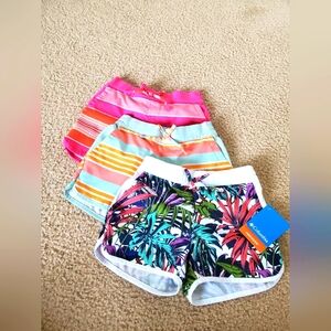 Columbia Tropical Print Blue Board Shorts Kids Girl Size XS 6/6X